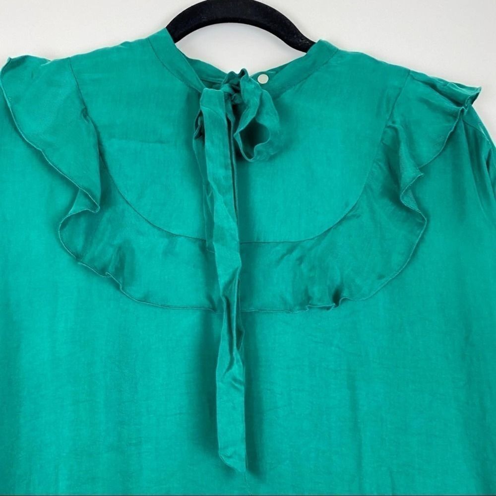 Sandro Paris Emerald Green Ruffled Sleeves Shirt 1 - Picture 3 of 7